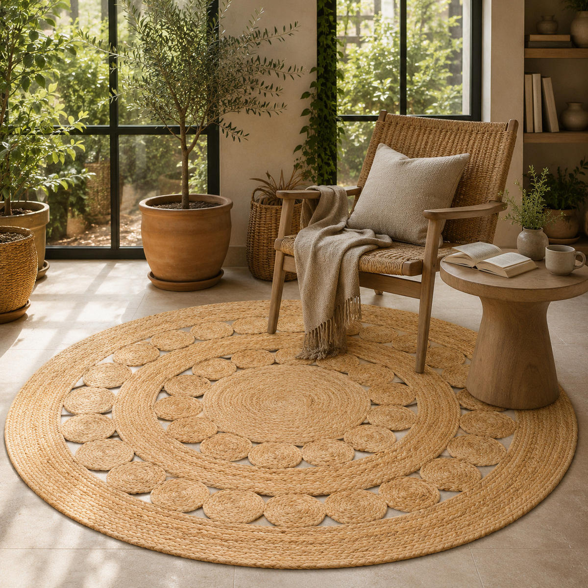 NATURFASER TEPPICH JUTE SALSA TREND RUND - Beige, Textil (120/120cm) - Pergamon