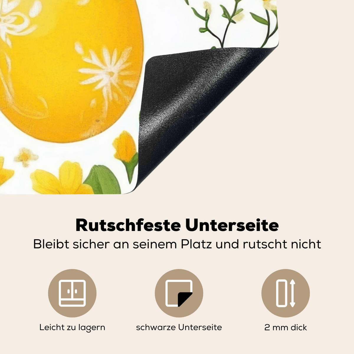 HERDABDECKPLATTE Blumen - Ostereier - Gelb Induktionsmatte 78x78 cm - Gelb, Kunststoff (78/78/0.2cm) - MuchoWow