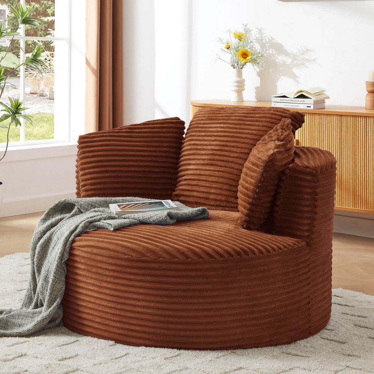 SOFA Cord Orange - Orange, Textil (124/86/113cm) - WISHDOR