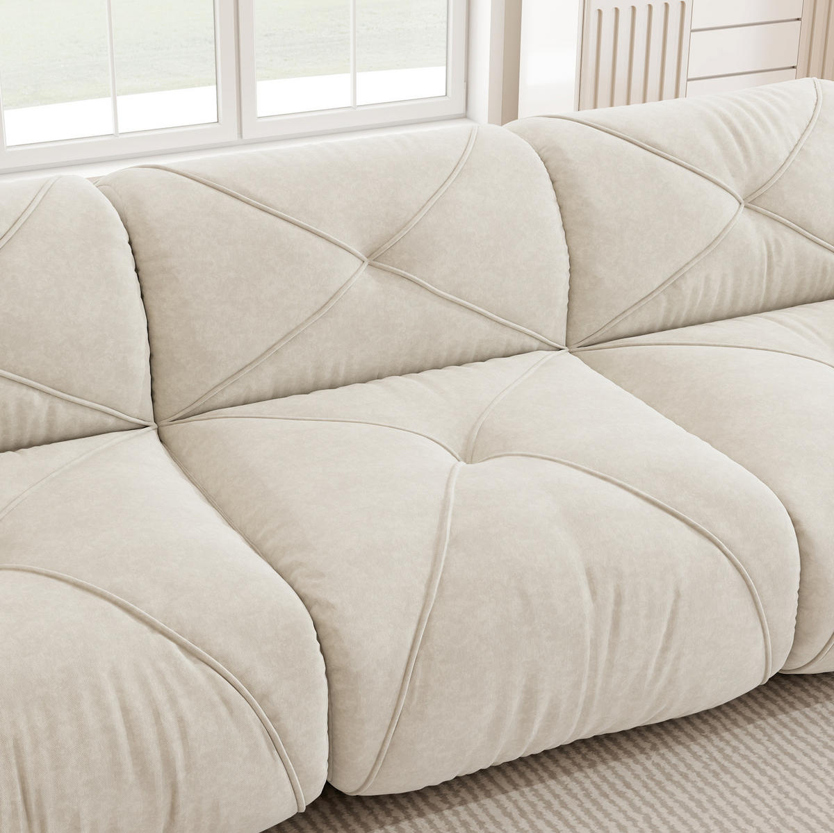 SOFA rahmenloses Modulsofa Chenille White mit 2 Hockern - Weiß, Kunststoff (171/76/281.1cm) - Meubliv