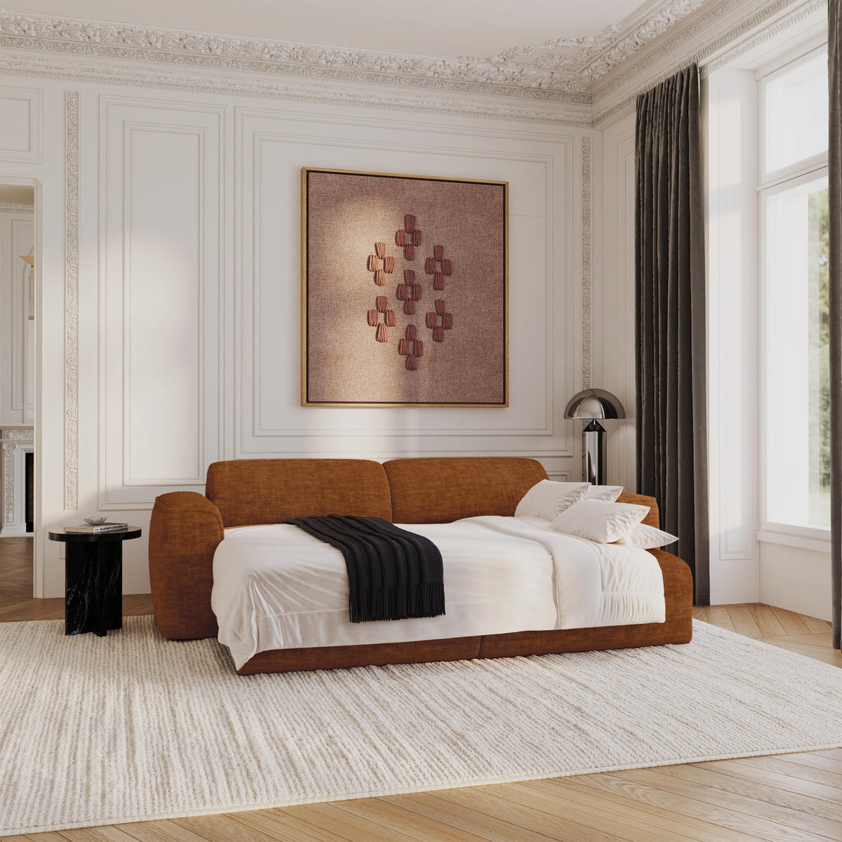 SCHLAFSOFA GERADE Texturierter Samt Braun 240cm - Braun, Textil (240/73/97cm) - Sia Home