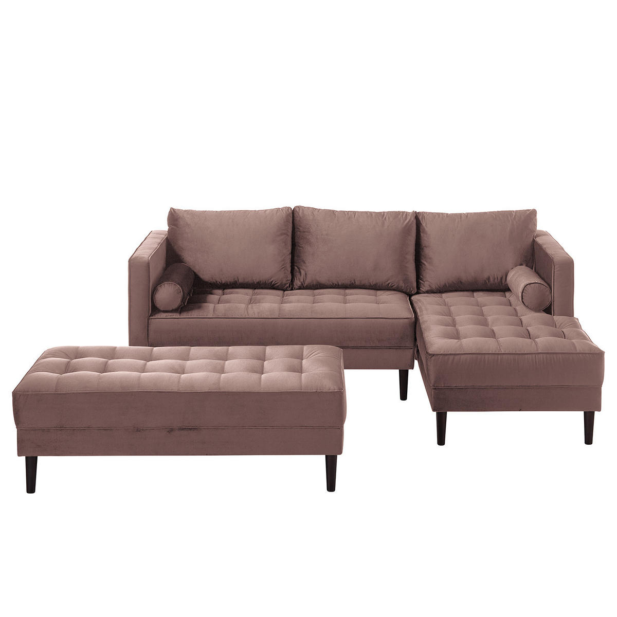 ECKSOFA - Samt - Dunkelbraun/Mauve, Birkenholz/Textil (201/155cm) - home24