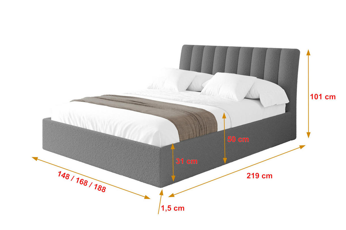 POLSTERBETT mit Bettkasten und Lattenrost, Boxbett ohne Matratze - ILAN 180x200 Grau - Schieferfarben, Holzwerkstoff/Textil (180/200cm) - ALTDECOR