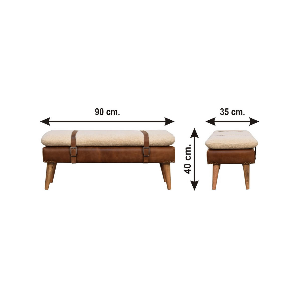 SITZBANK gepolstert - Messingfarben/Braun, Holz/Metall (90/40/35cm) - Artisan Furniture