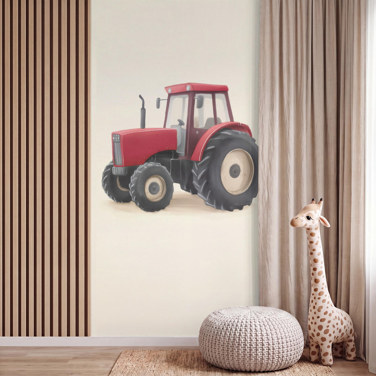 KINDERTAPETE - Traktor - Minimalistisch - Illustration - Rot - 140x300 cm - Rot, Papier (140/300cm) - OnlyWow