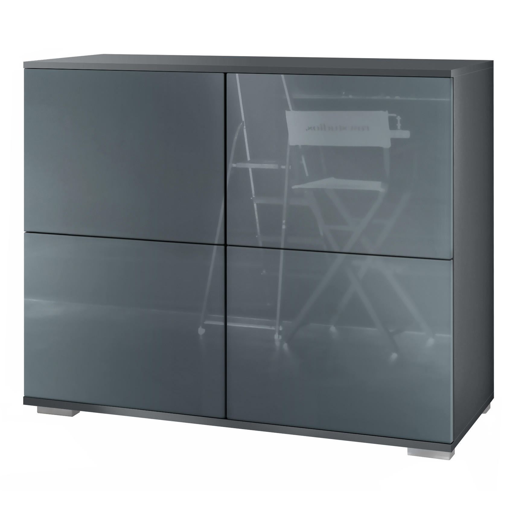 KOMMODE Rova Grau Hochglanz - Grau, Holzwerkstoff (92.5/75.5/35cm) - Vladon