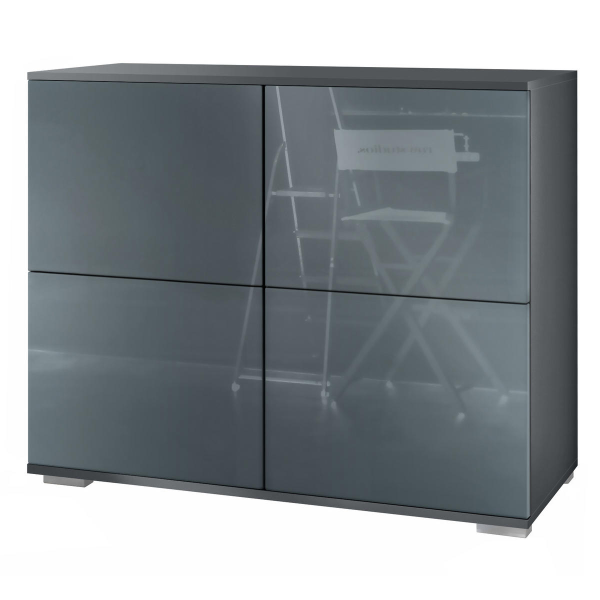 KOMMODE Rova Grau Hochglanz - Grau, Holzwerkstoff (92.5/75.5/35cm) - Vladon