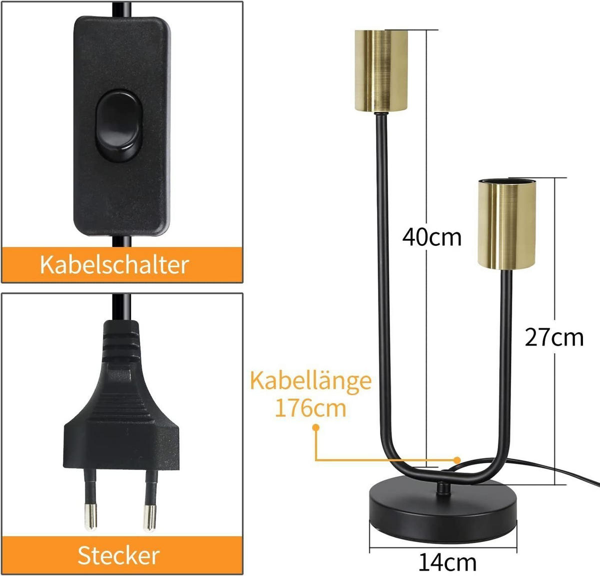 TISCHLEUCHTE Offenbach 14/14/45 cm - Schwarz, Metall (14/14/45cm) - Nettlife