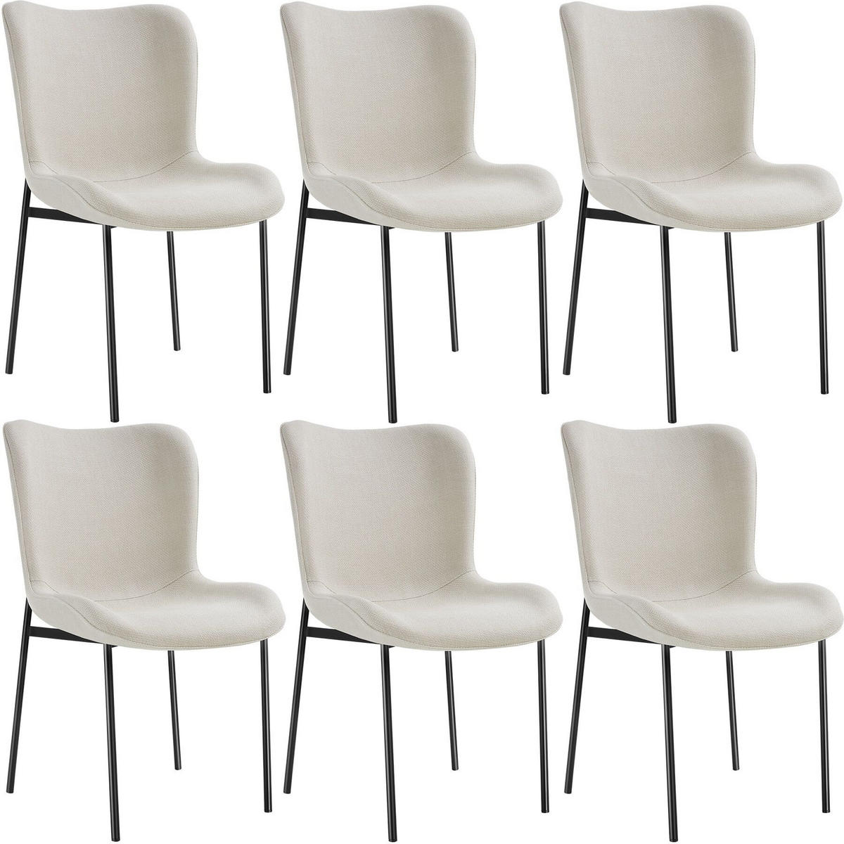 POLSTERSTUHL 6er Set Tessa 54 x 62 x 90 cm Webstoff off-white/schwarz - Schwarz/Weiß, Textil (54/90/62cm) - tectake