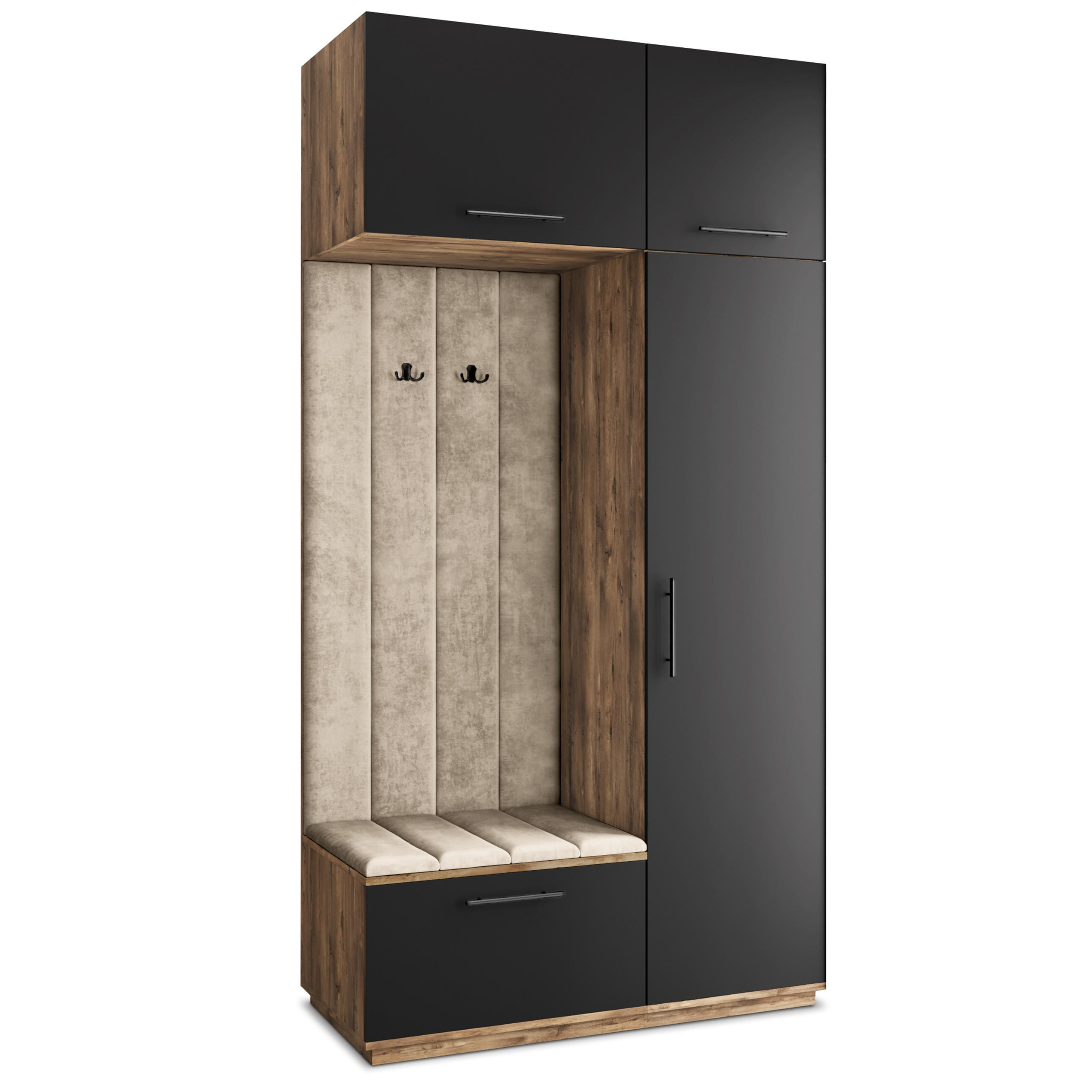 Masseno Garderobenschrank Eiche, Schwarz, Beige 120x240x60 cm