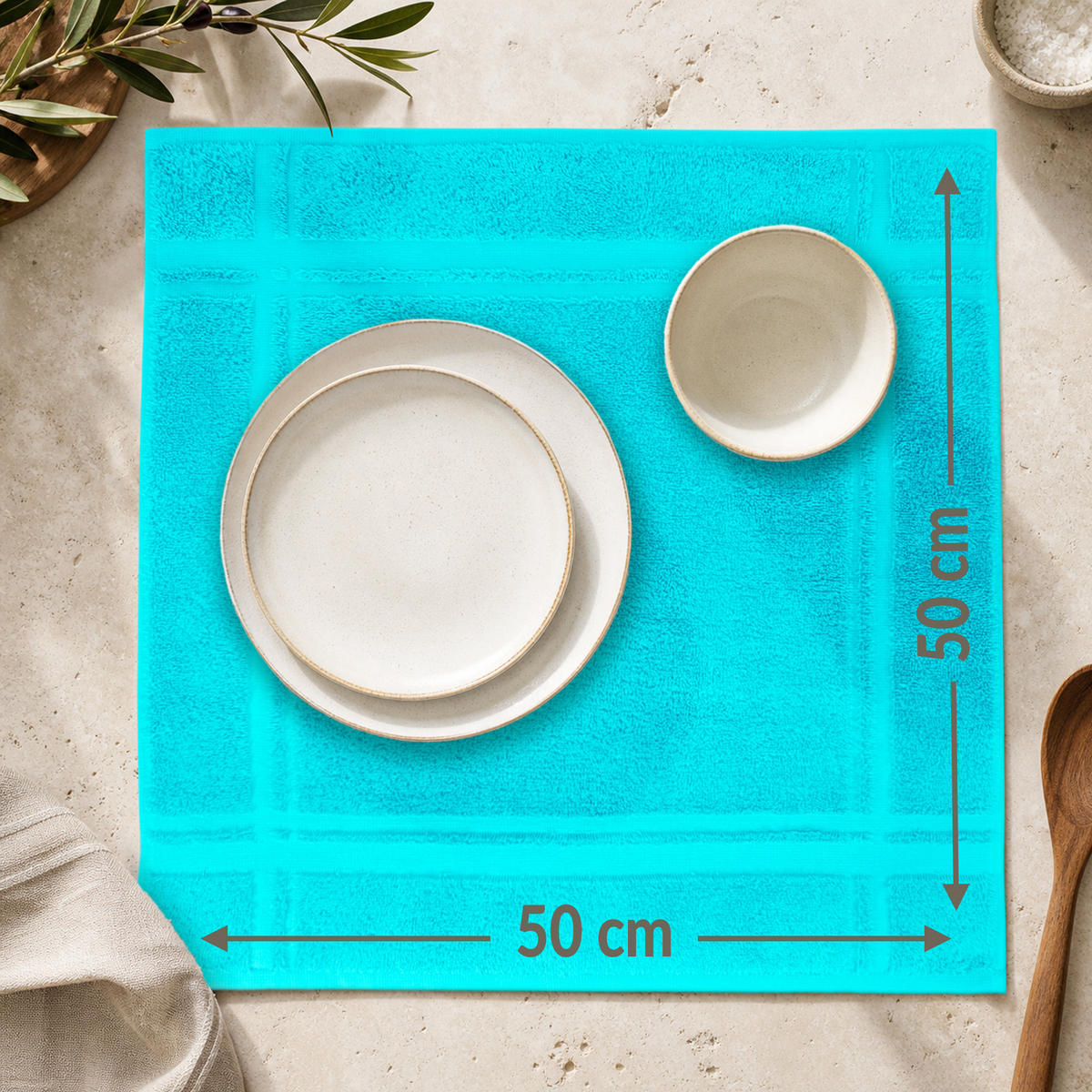 FROTTEE Küchenhandtücher 50x50 cm, 4er Set, Türkis - Türkis, Textil (50/50cm) - Lashuma