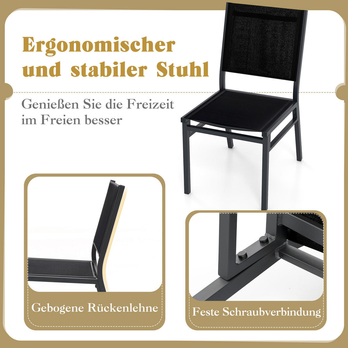 TERRASSSTOL Svart (2-set) - Svart, Metall (60/87/45cm) - COSTWAY