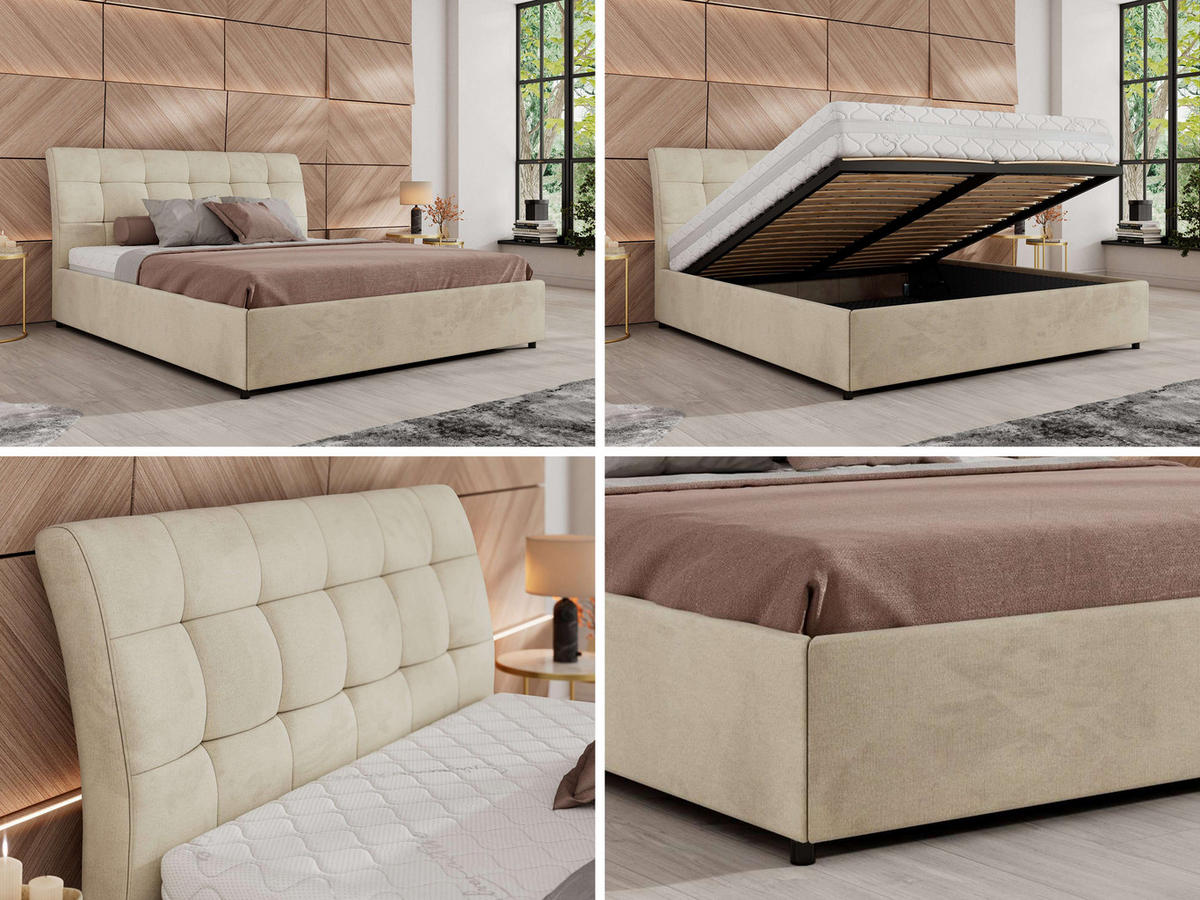 POLSTERBETT GALA CLASSIC 160/200 - Beige Velvet - Pocket-Matratze - Beige, Textil (160/200cm) - MKS