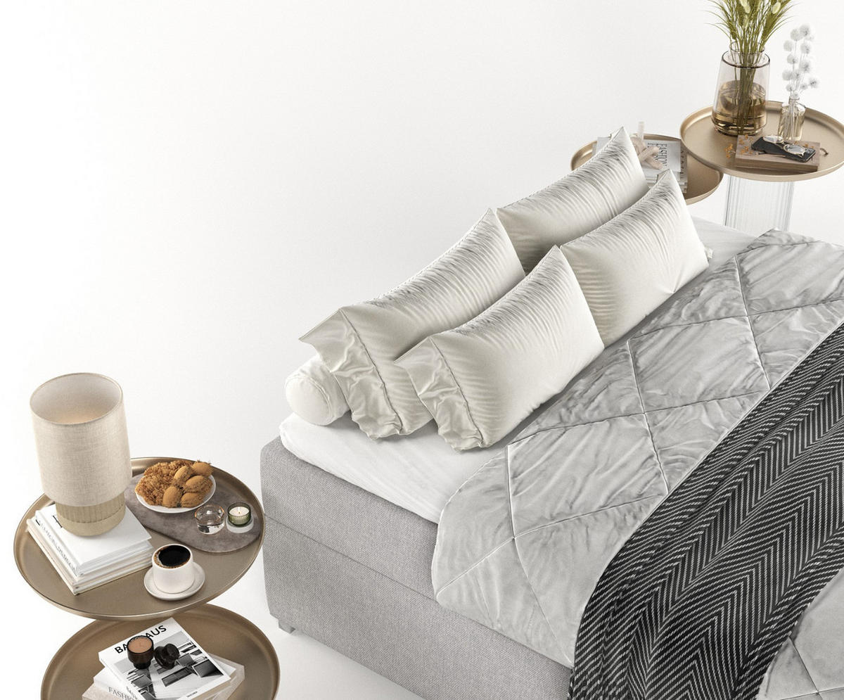 BOXBETT Reto 160/200 cm Graubeige im Megan Stoff - Chromfarben/Grau, Holz/Holzwerkstoff (160/200cm) - AltaBeds