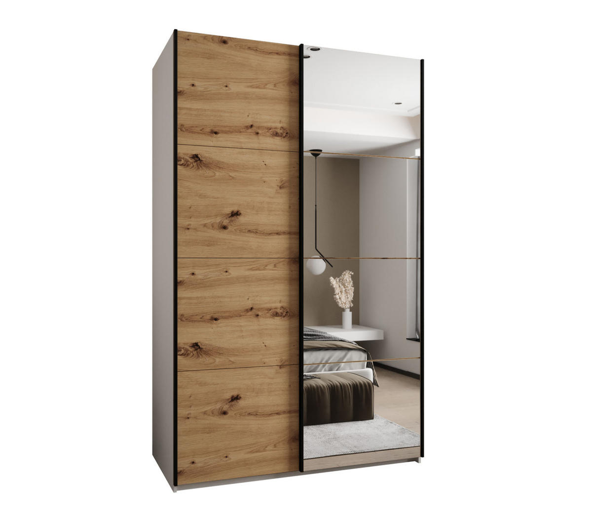 SCHWEBETÜRENSCHRANK 245,5/150/64 2-türig - Schwarz/Eiche Artisan, Holz/Metall (150/245/64cm) - Abiks Möbel