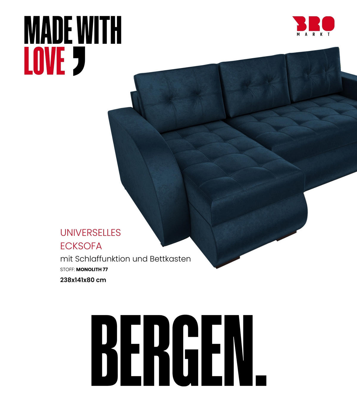 ECKSOFA Bergen mit Schlaffunktion Blau Samtstoff - Blau, Textil (238/141cm) - Bromarkt