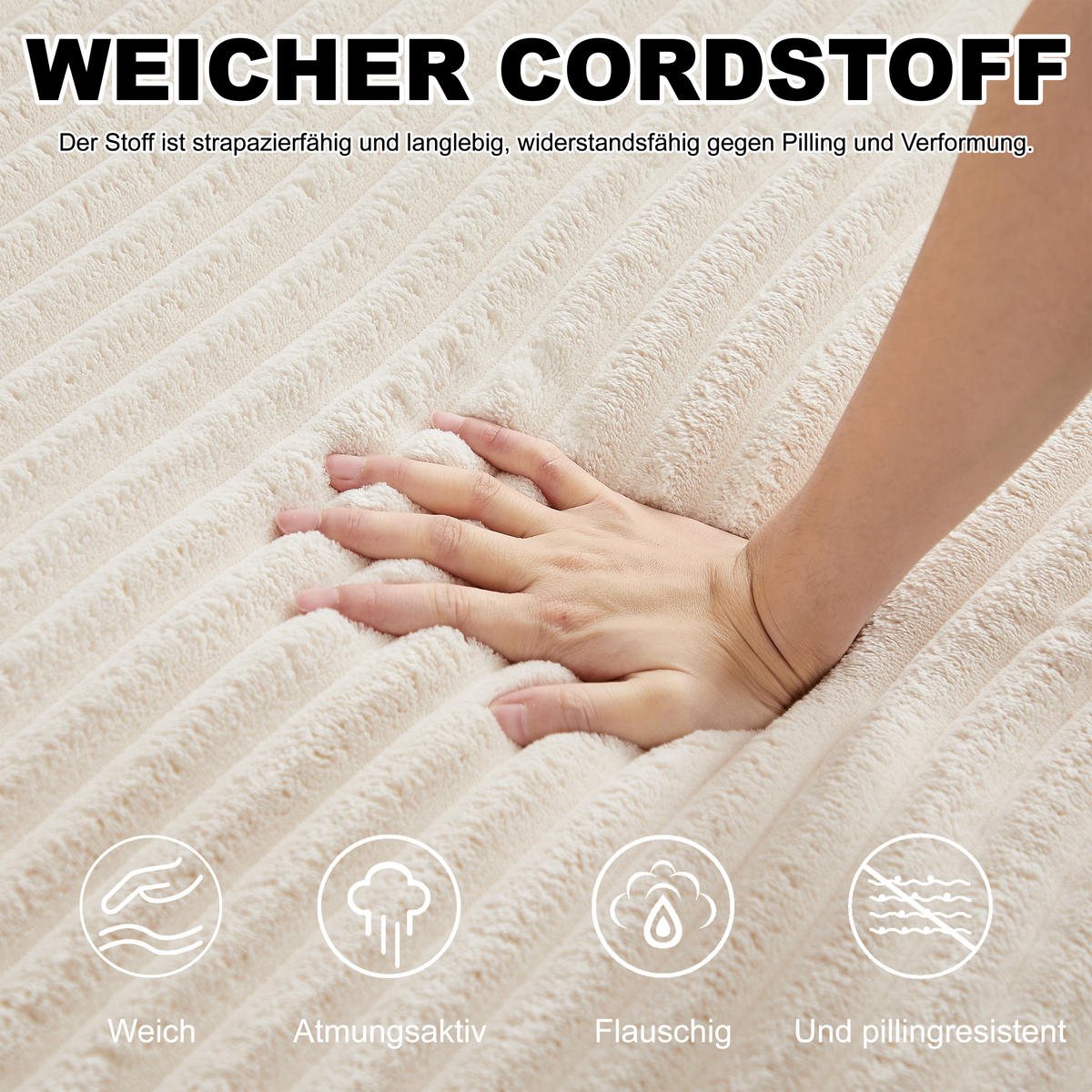 SCHLAFSOFA aus Cord mit modularem Aufbau & herausnehmbarer Fußstütze, 243/194/53 cm, Beige - Beige, Textil (243/53/194cm) - Redom