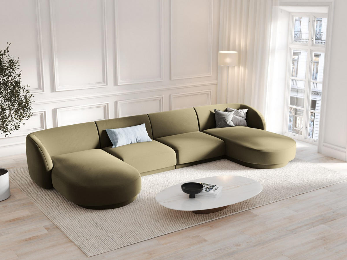 PANORAMASOFA Miley aus Samt grün 5 Sitzplätze - Grün, Textil (156/70/330cm) - Micadoni