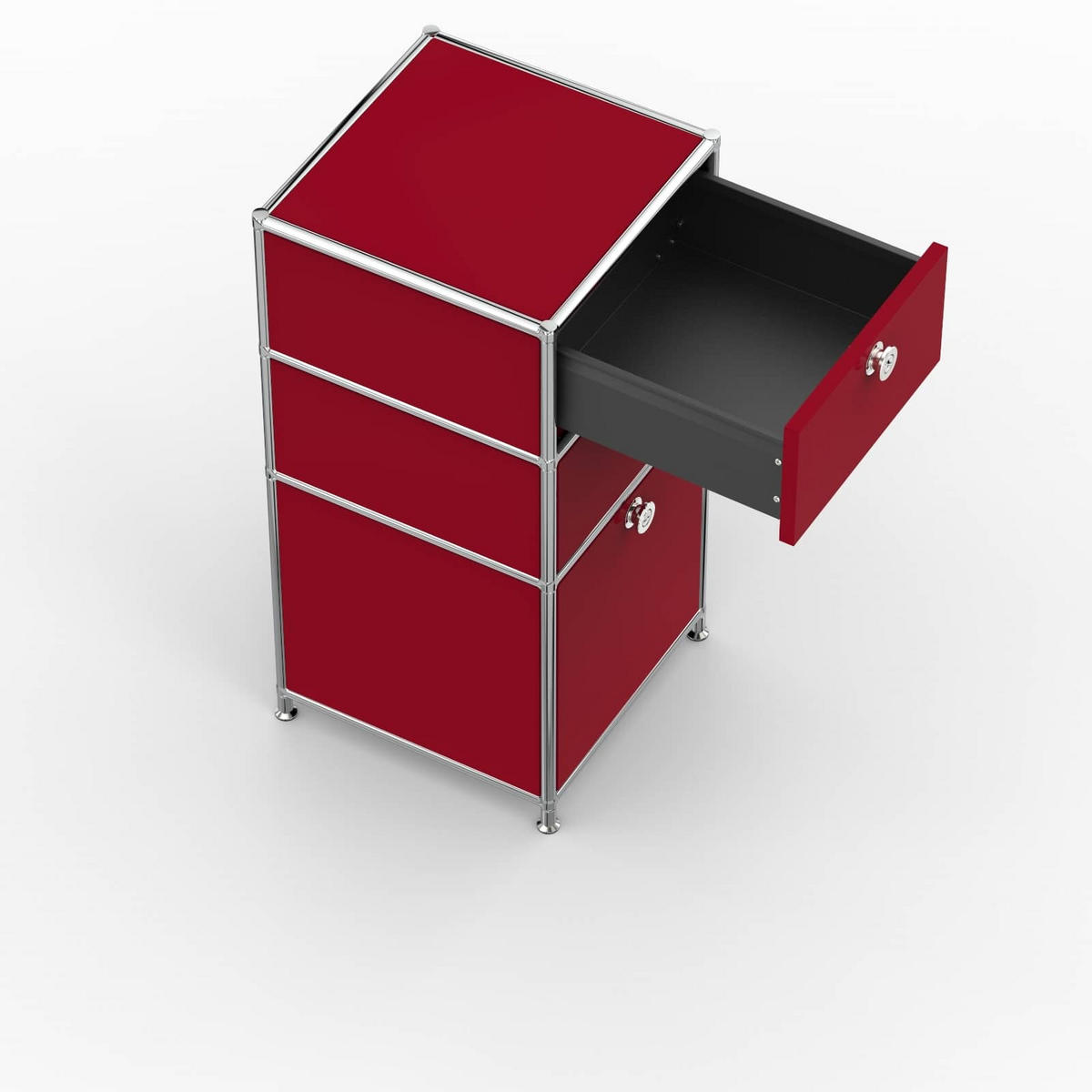 BÜRO-STANDCONTAINER, Metall, 40cm, 2 Schubladen + 1 hohe Schublade, Rubinrot - Chromfarben/Silberfarben, Metall (40/82.4/39.7cm) - Versee