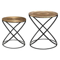 BEISTELLTISCH 2er-SET rund, Ethno-Holz, Gold - Schwarz, Holzwerkstoff (40/40/45cm) - Atmosphera Createur d´interieur
