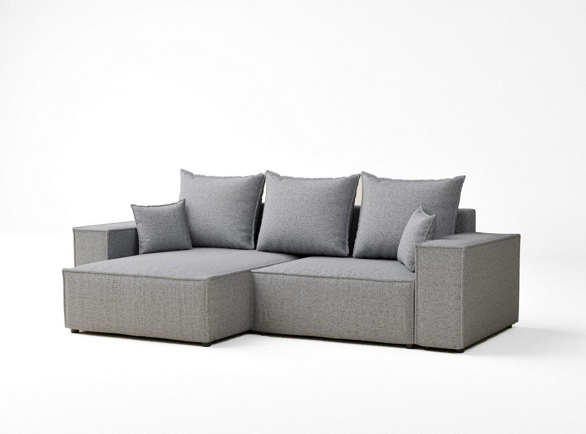 ECKSOFA MIT SCHLAFFUNKTION Moyo Hellgrau Webstoff - Hellgrau/Schwarz, Holz/Holzwerkstoff (255/148cm) - Maison de Reve