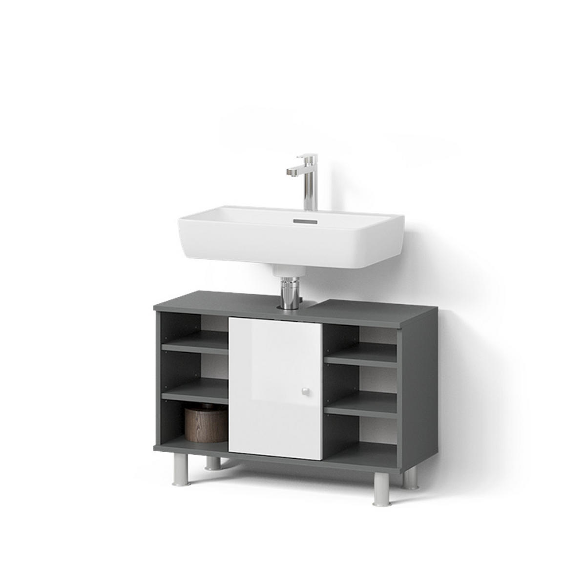 WASCHBECKENUNTERSCHRANK Fucino Weiß Hochglanz 80 x 54 cm - Weiß Hochglanz, Holzwerkstoff (80/54/32cm) - Livinity®