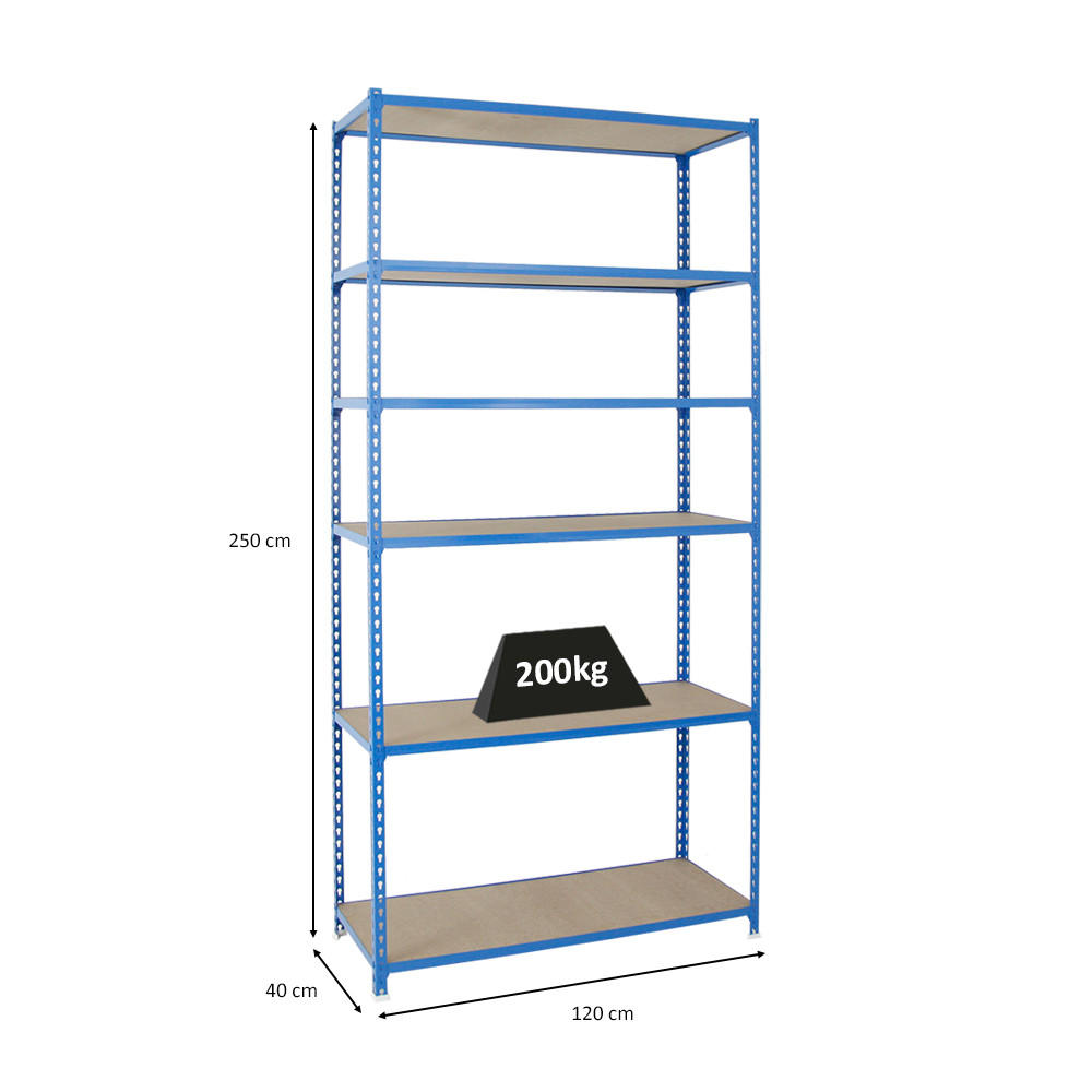 SCHWERLASTREGAL Giant Muli HxBxT 250 x 120 x 40 cm 6 Fachböden Fachlast 200 kg Blau - Blau, Metall (120/250/40cm) - PROREGAL