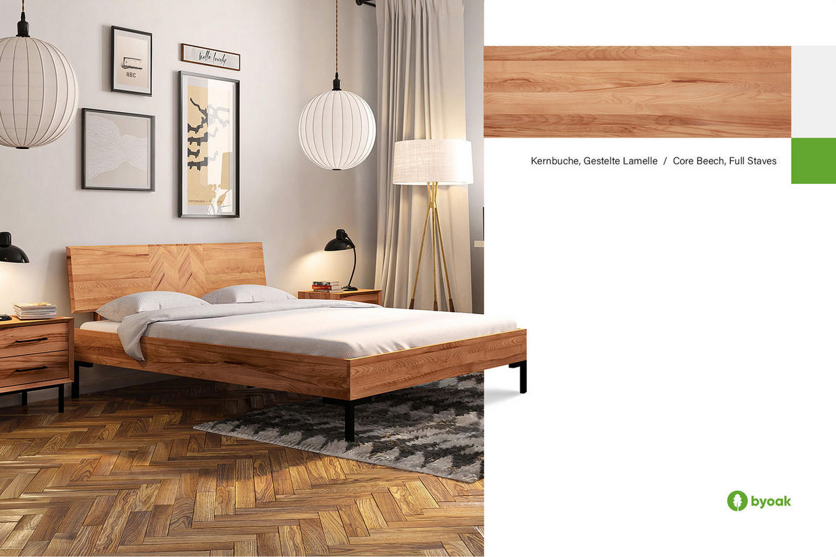 BETT LEON 2 180x210 Kernbuche - Kernbuche, Holz (180/210cm) - byoak