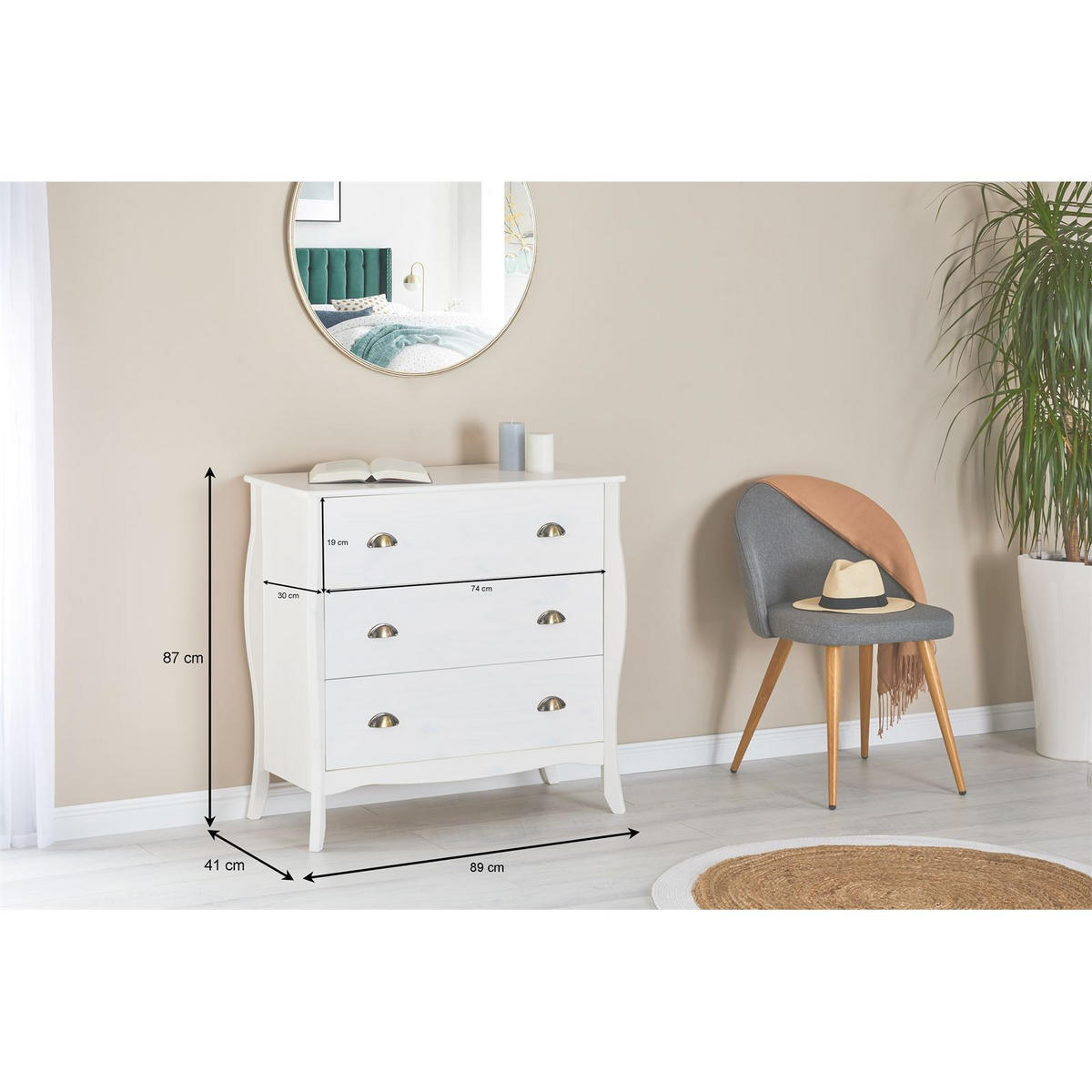 KOMMODE ANTOINETTE - Weiß, Holz (89/87/43cm) - IDIMEX