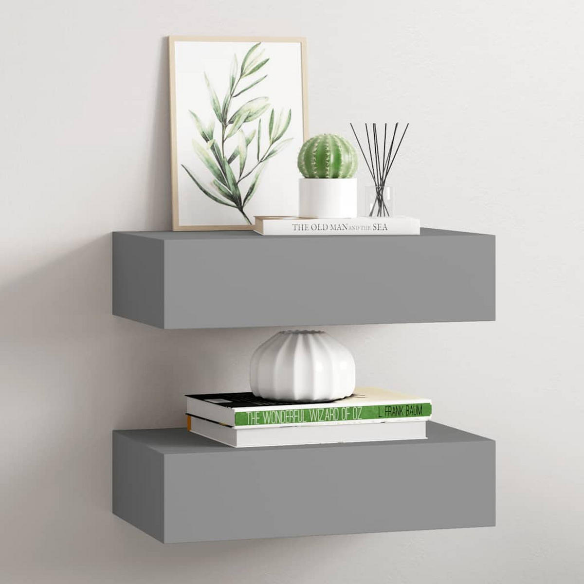 WANDREGALE mit Schubladen 2 Stk. Grau 40x23,5x10 cm - Grau, Holzwerkstoff (40/10/23.5cm) - furnicato