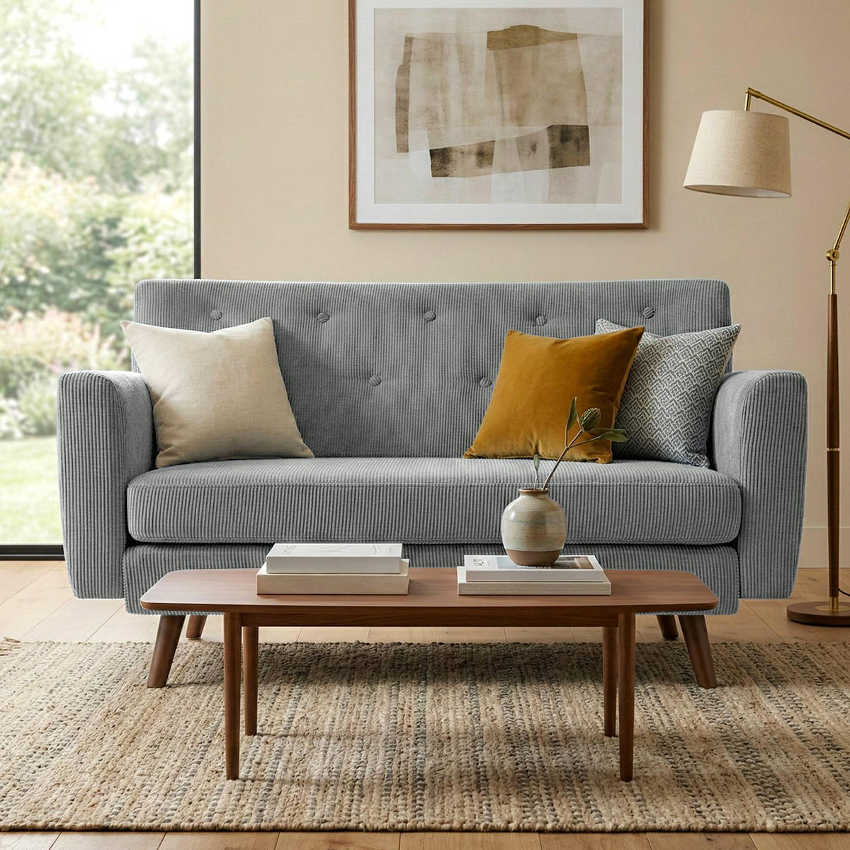 SOFA Arne Cord 2-Sitzer 120x74x81cm Cord Grau Couch - Grau, Kunststoff (120/81/74cm) - DELUKE