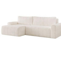 ECKSOFA MILO LARGE mit Schlaffunktion, Bettkasten und Cordbezug, Links - TILIA 01 (cremeweiß) - Creme, Holz (270/142cm) - Dekori_Interiors