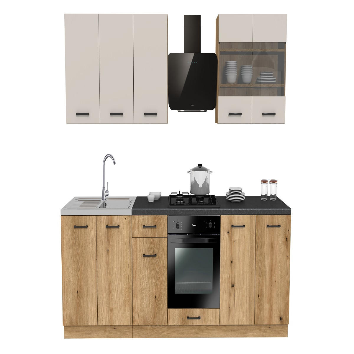 KÜCHENZEILE 260 cm mit Arbeitsplatte - SIMPLY Z7 - in Kaschmir Matt / Eiche - Kaschmir/Schwarz, Holz/Holzwerkstoff (260/212/53cm)