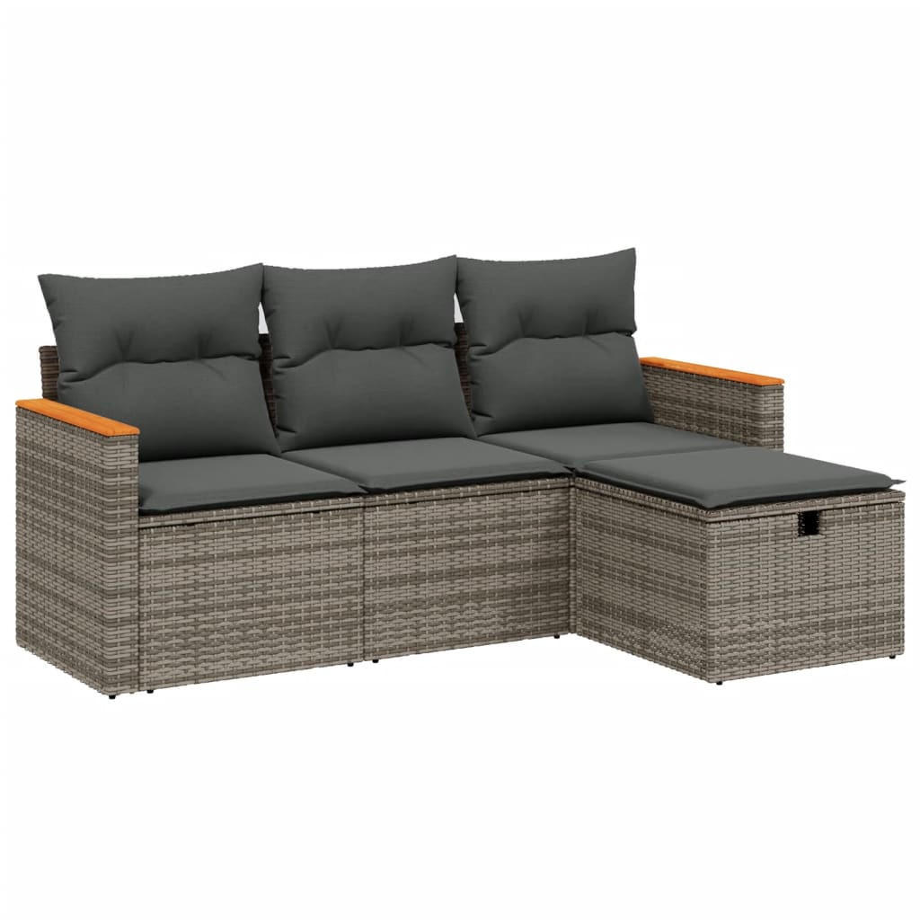 GARTEN-SOFAGARNITUR 4-teilig Mit Kissen Grau Poly Rattan - Grau, Kunststoff - vidaXL