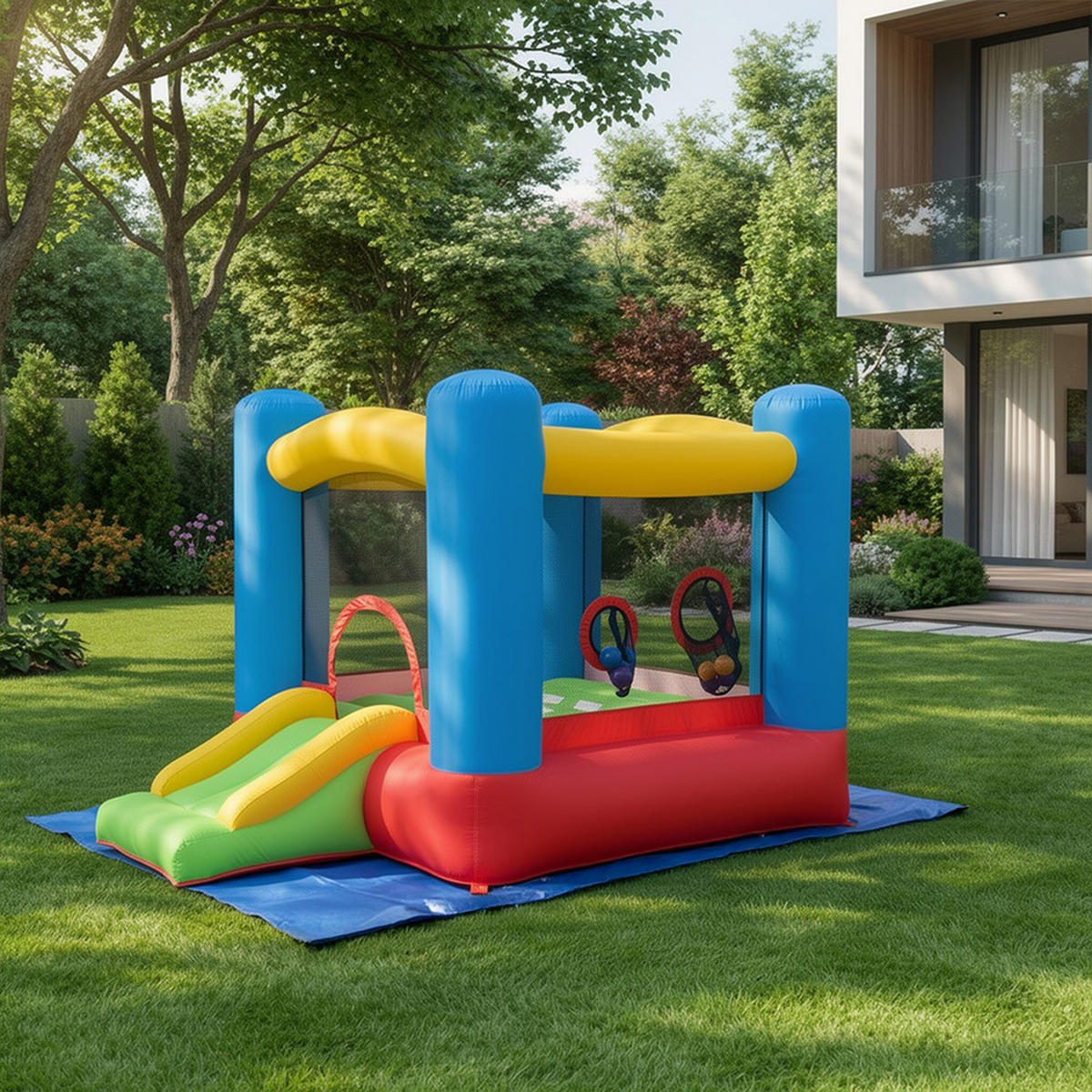 AUFBLASBARE HÜPFBURG FABI - Hellblau, Kunststoff (255/185/160cm) - Home Deluxe