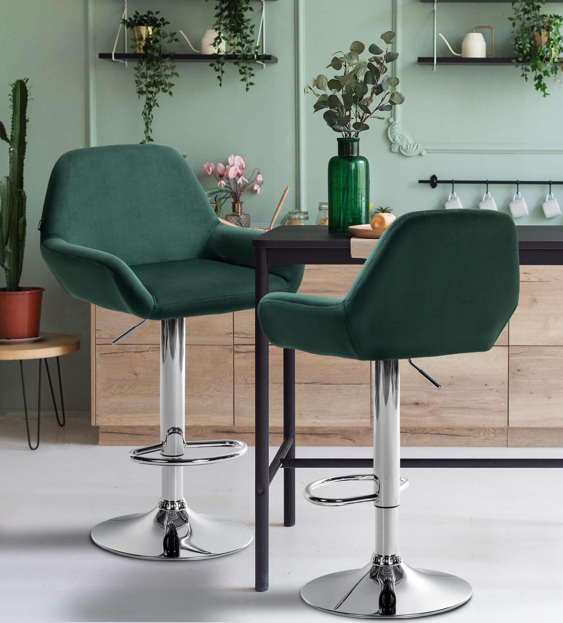BARHOCKER DUBLIN Dunkelgrün Samt Chrom - Dunkelgrün, Textil/Metall (51/89/52cm) - DELUKE
