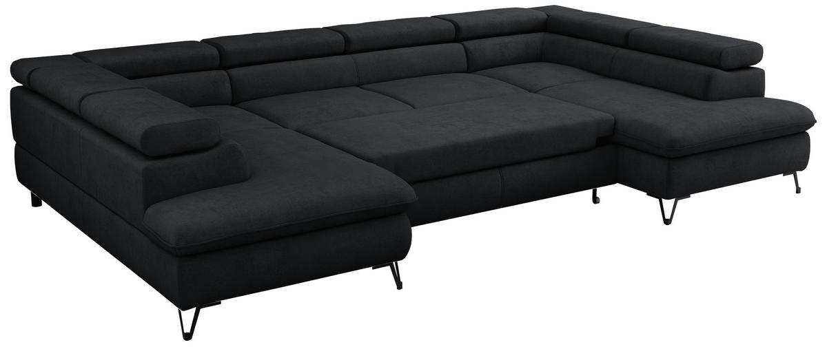 WOHNLANDSCHAFT PETER U Samt Schwarz - Schwarz, Textil/Metall (346/76/208cm) - MKS