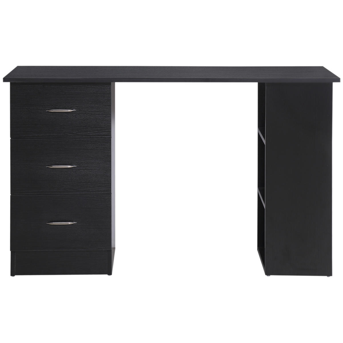 SCHREIBTISCH Schwarz mit 3 Schubladen und Regalfächern 120/49/72 cm - Schwarz, Holz (49/120/72cm) - PANGIVO