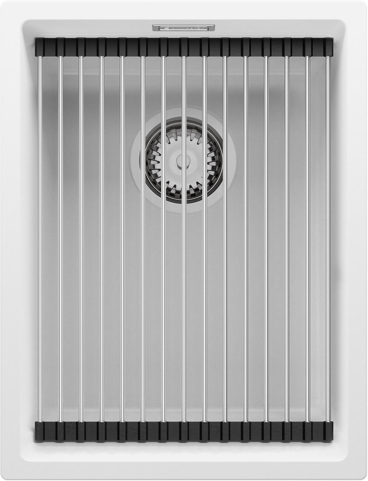 SPÜLBECKEN Praga Slim, 2-er set Weiß 36/47 cm 1 Becken + Ablauf-Set + Aufrollbare Abtropffläche ab 40er Unterschrank - Chromfarben/Weiß, Kunststoff (36/20/47cm) - Primagran