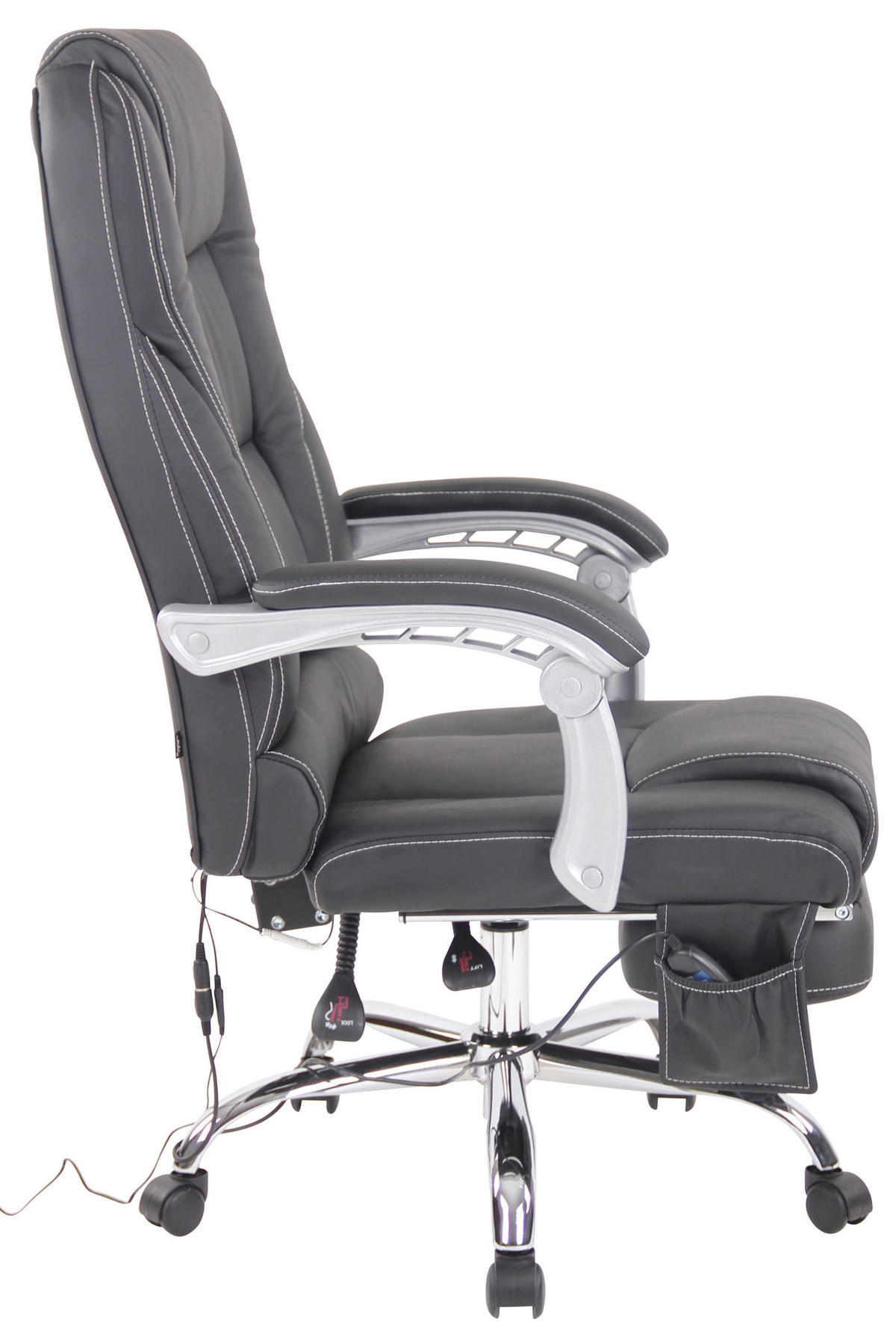 CHEFSESSEL Echtleder Schwarz - Chromfarben/Schwarz, Leder/Metall (69/118/64cm) - CLP