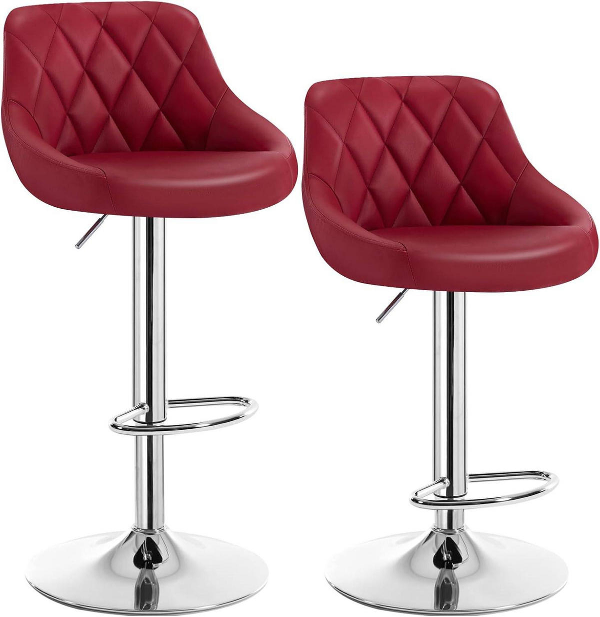 BARHOCKER 2er Set, Kunstleder,Höhenverstellbar, 360° Drehbar - Bordeaux, Metall (47/104/39cm) - Woltu