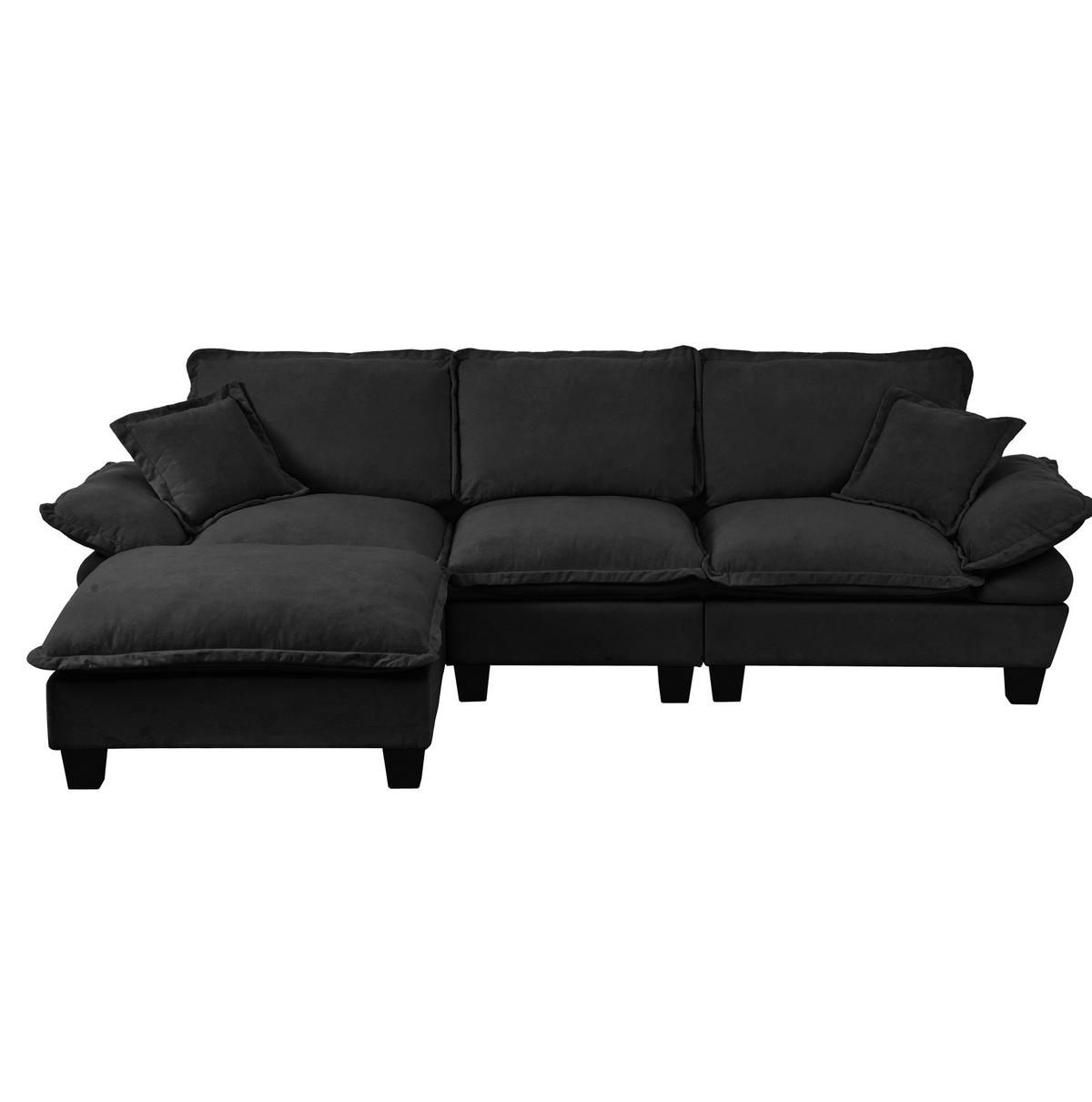 ECKSOFA aus Chenille 264x155x90 cm in Schwarz mit beweglicher Ottomane - Schwarz, Textil (155/90/264cm) - Modfu