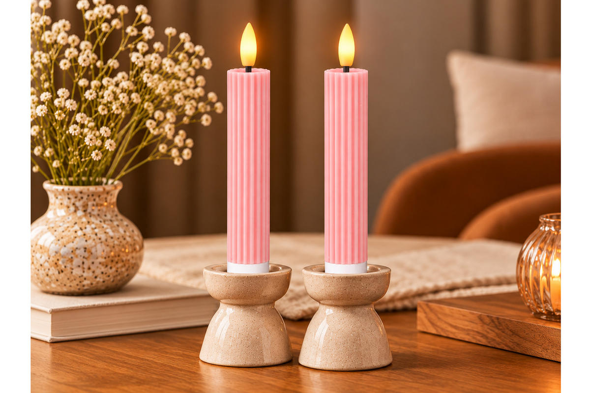 LED-KERZENSET Ø2,2x15,5 cm, Rosa - Rosa, Naturmaterialien (2.2/2.2/15.5cm) - dasmöbelwerk