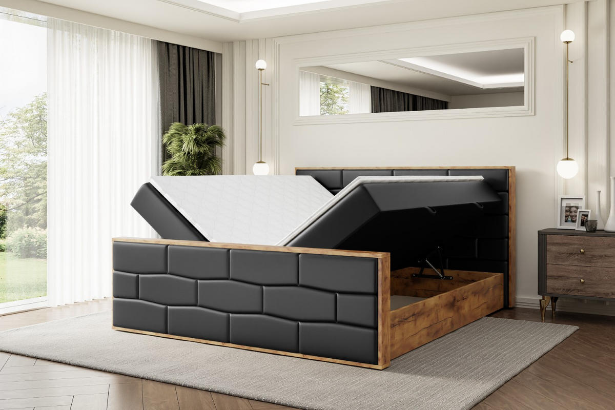 BOXBETT mit Matratze H3 und Lattenrost - LOLLI8-Z - 120x200 - Schwarz Kunstleder - Schwarz, Holzwerkstoff (120/200cm) - ALTDECOR