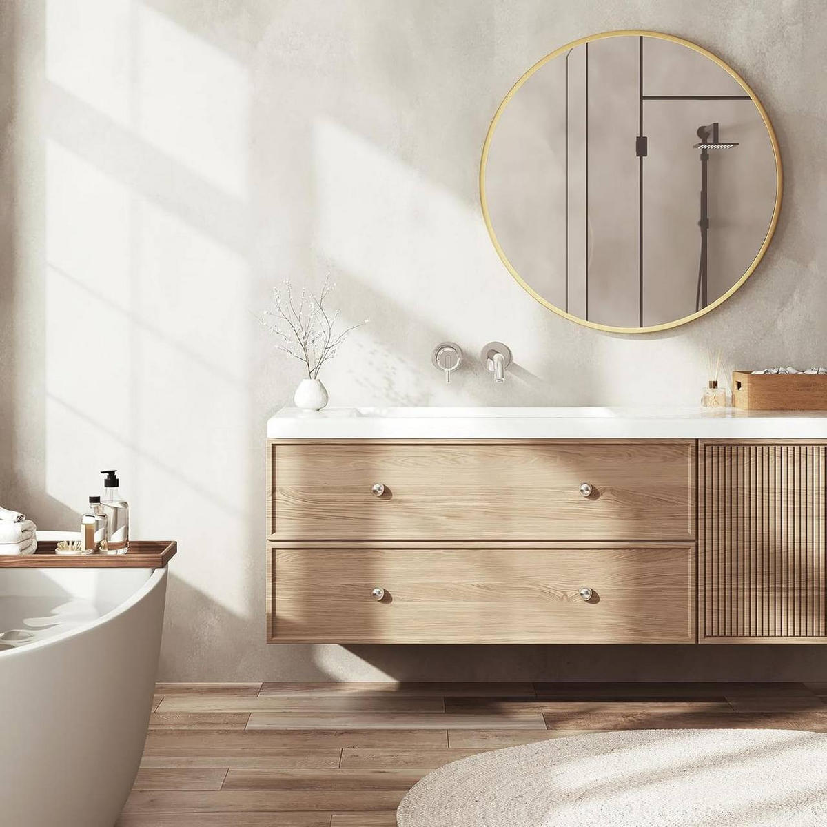 WANDSPIEGEL rund, φ 70cm, Golden - Goldfarben, Glas/Holzwerkstoff (70/70/2cm) - Woltu