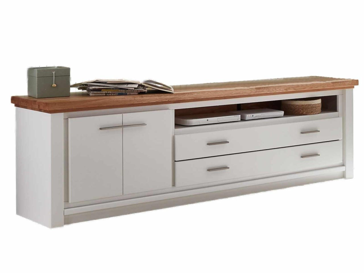 TV-LOWBOARD weiß Olbia Wildeiche 202/45/67 cm - Weiß/Braun, Holz (202/67/45cm) - Casamia Massive Möbel