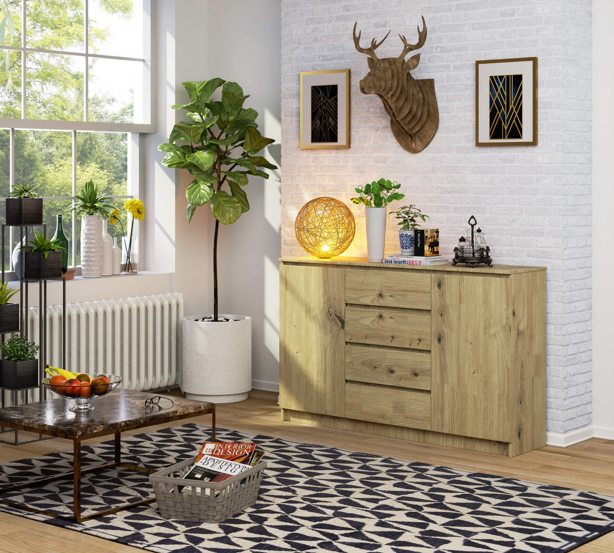 KOMMODE Eiche Artisan 99/160/40 - Eiche Artisan, Holzwerkstoff (160/99/40cm) - RAUMHIRSCH FURNITURE