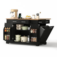 KÜCHENINSEL mit Klapparbeitsplatte, Steckdose, Auszieh-Müllraum, Schwarz-Holzoptik, 138/86/92 cm - Schwarz, Kunststoff (86/92/138cm) - Rolipo