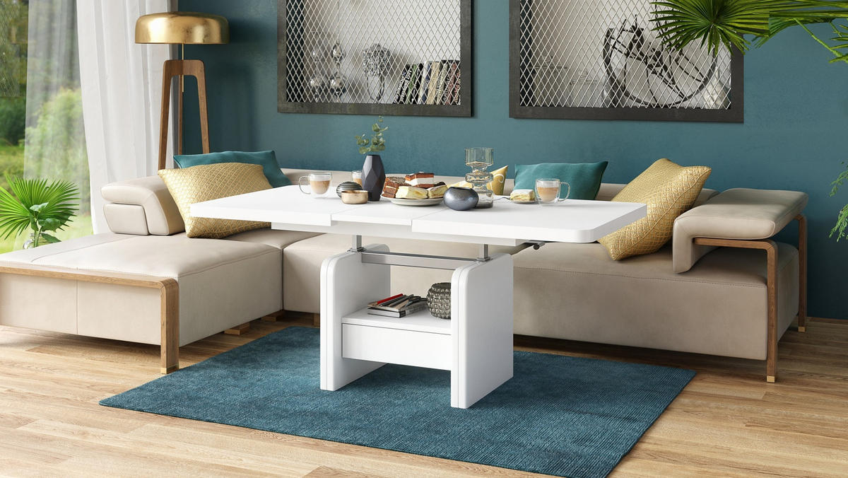 COUCHTISCH rechteckig Weiß höhenverstellbar ausziehbar - Weiß, Holzwerkstoff (75/180/75cm) - designimpex
