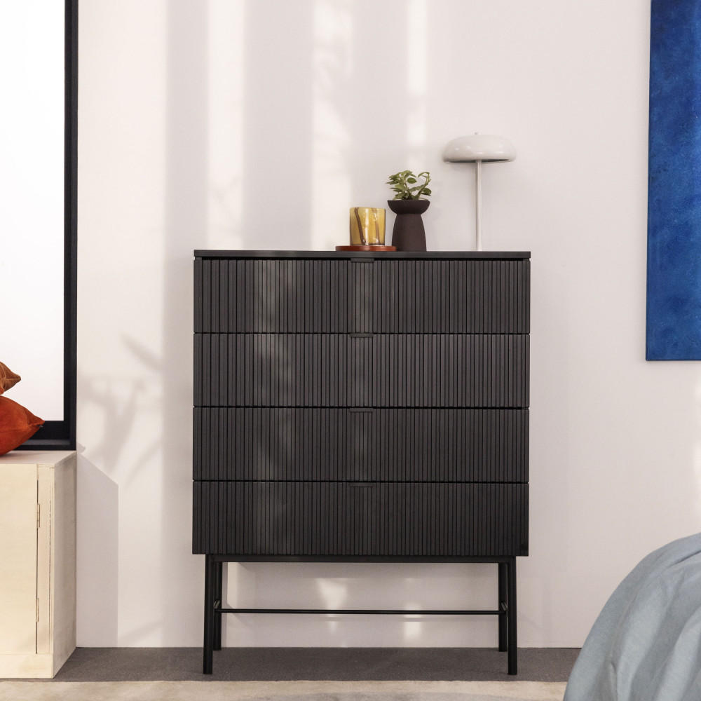 KOMMODE mit 4 Schubladen aus Holz und Metall, L79cm - MOLLY - Schwarz - Schwarz, Holz (79/100/40cm) - Drawer